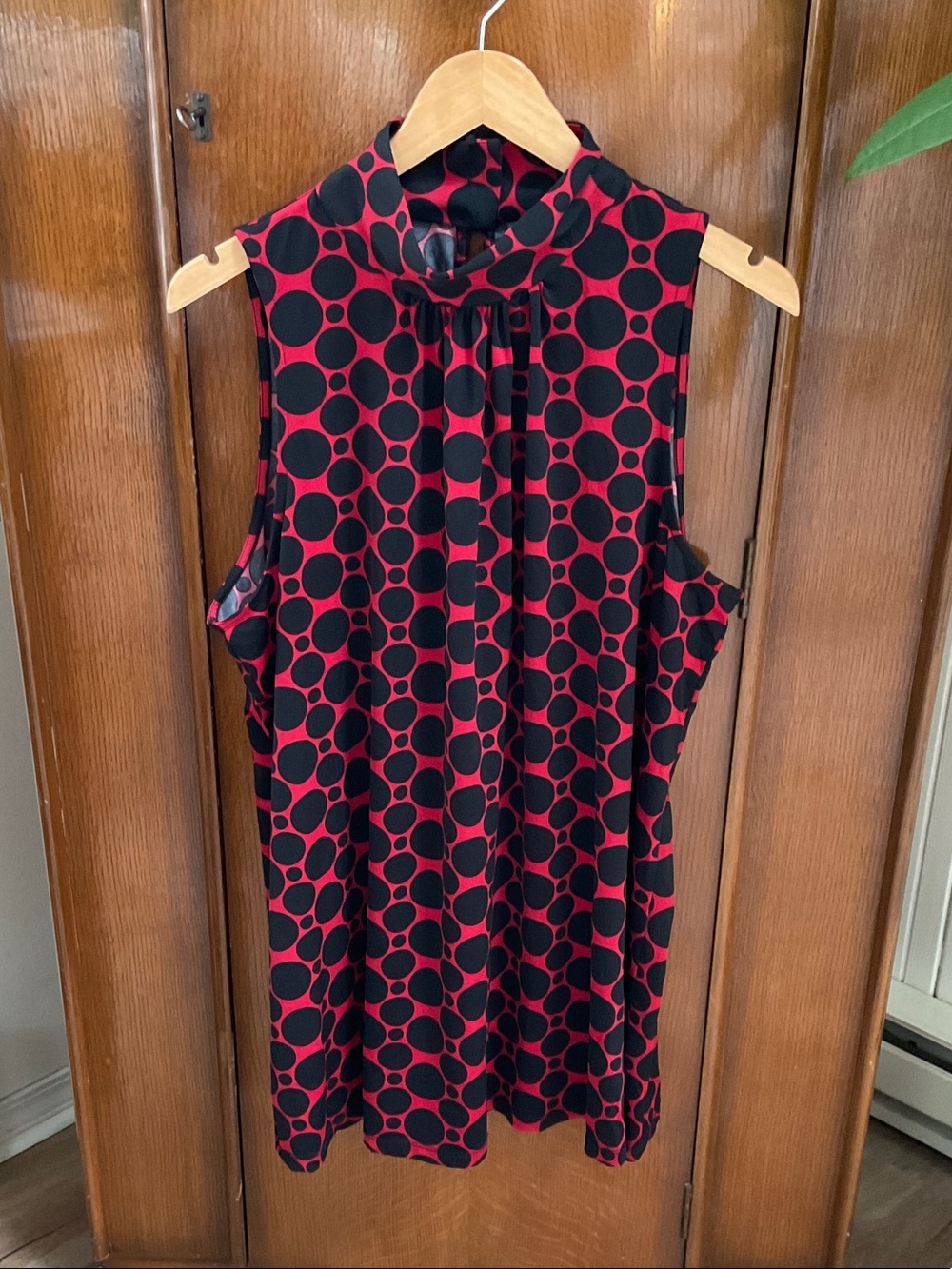 Sleeveless Red and Black Polka Dot Dress